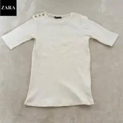 ZARA トップス　半袖　ニット　ナイロン　シャツ　ホワイト　M