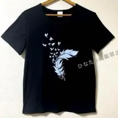 羽根と鳥のハーモニーTシャツ・M♡フラダンス ハワイアン♡おしゃれ 黒モノトーン