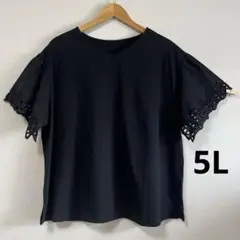大きいサイズ 綿100% 刺繍スリーブブラウス ブラック5L