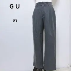 【ジーユー】タックワイドパンツ ツータック ウェスト半ゴム チャコール M