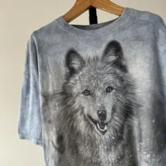 USA古着　ザ・マウンテン　スノー・ウルフ　Tシャツ　アニマル　動物　オオカミ