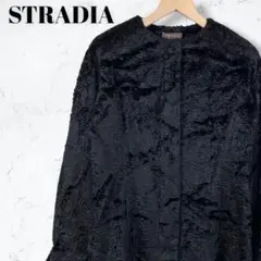 新品!【STRADIA】ノーカラーコート ジャケット(L)黒 ブラック