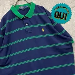 レア90s US古着○ポロバイラルフローレン ボーダーポロシャツ メンズ2XL