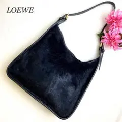 格安✨ロエベ ショルダーバッグ ハラコ アナグラム柄 ゴールド金具 ブラック