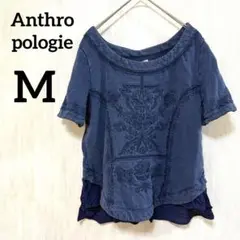 Anthropologie 【M】刺繍デザイン スウェットTシャツ ネイビー
