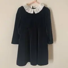 美品♪プティマイン 襟付きベロアワンピース 100 ネイビー