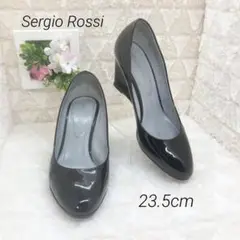 《安定感♡》セルジオロッシ 23.5 パンプス エナメル ブラック ウエッジ
