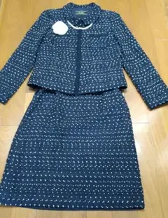【Leilian】レリアン セットアップスーツ ネイビー ドット柄 9号