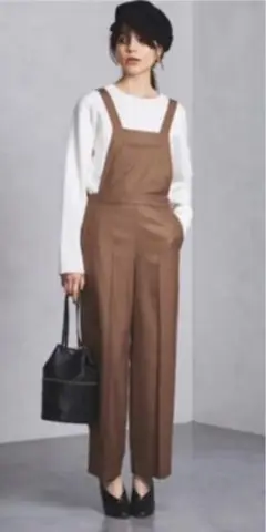 【美品 UNITED ARROWS】ワイドオーバーオール 38 ブラウン