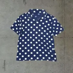 水玉 ドット スキッパーシャツ 半袖 カットソー ポロシャツ