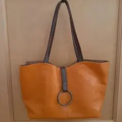オレンジ 系　レザー　ショルダー　トートバッグ