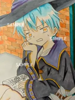No.69 手描きイラスト「お前はいいよな…」魔法使いくん 男の子 魔法学校生