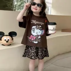 ♡新品♡ キティちゃん　ヒョウ柄Tシャツとショットパンツセット　オーバーサイズ