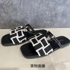 24cm ぺたんこ ストラップ サンダル ホワイト ブラック バイカラー 新品