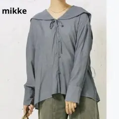 ミッケ◇mikke セーラーカラーリボンヴィンテージブラウス くすみブルー 可愛