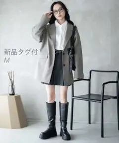 【新品未使用】WEGO ボクシーテーラードジャケット　ベージュチェック　M