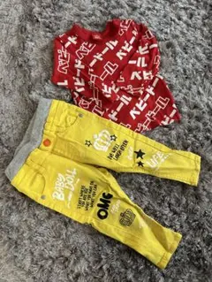 BABYDOLL☆赤ロゴTシャツと黄色パンツ90セット