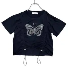 ウィゴー　（F）　Tシャツ ラインストーン 蝶　クロップド丈　Y2K　黒