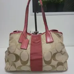 美品✨️COACH コーチ トートバッグ ベージュ シグネチャー がま口