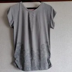 ＆lifeグレー 花柄プリント 半袖チュニック Lサイズ