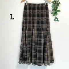 L＊黒 チェック フレアスカート ロングスカート ナチュラル ガーリー