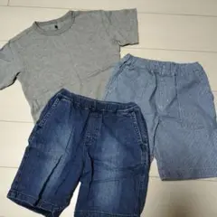 ユニクロ　ハーフパンツ　130cm　デニム/茶系　2枚セット