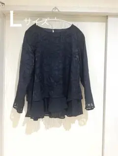 濃紺 花柄　ブラウス　Ｌサイズ 透かし