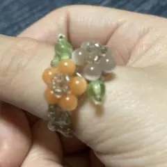花　ビーズ　指輪　オレンジ　葉っぱ　自然　ハンドメイド