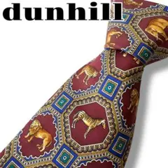 【極美品】dunhill ダンヒル　アニマル柄ネクタイ ワインレッド