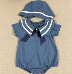 ハンドメイド　ベビー服 ロンパース　セーラー　お出かけ　帽子 60〜70cm