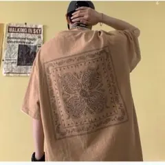 ビッグシルエット ペイズリー 半袖 Tシャツ ストリート ベージュ