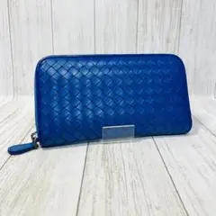 ボッテガヴェネタ 長財布 ラウンドジップ イントレチャート ブルー