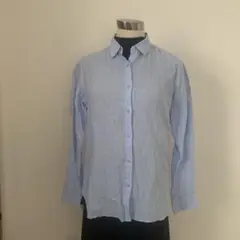 UNIQLO プレミアムリネンシャツ ブルー （M）長袖 リネン 麻 無地
