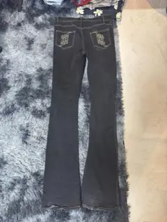 Pccvision ブーツカットデニム 黒 ハイウエストフィットジーンズ