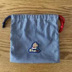 familiar 巾着　ファミリア　ネイビー　ギンガムチェック　撥水　コップ袋