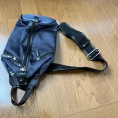 ネイビー ショルダーバッグ ナイロン レザー