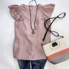 美品BirthdayBashバースデーバッシュ ショルダーフリルリネンブラウス麻