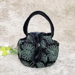 極美品✨ vintage ヴィンテージ レトロ ベルベット刺繍ハンドバッグ