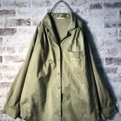 【ヴィンテージ】光沢刺繍パジャマシャツ 日本製 無地 古着BS6