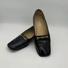 GUCCI グッチ ホースビット スクエアオープントゥパンプス 黒 ブラック 革