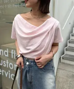 【mystic】オフショルTシャツ ピンク