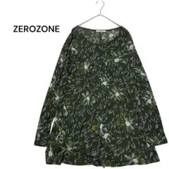 ゼロゾーン✨ZEROZONE 花柄シアー長袖カットソー　伸縮性　透け感　薄手　緑