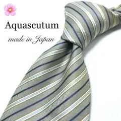 【大特価】Aquascutum ネクタイ ストライプ 総柄 シルバー ホワイト