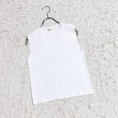 【Andemiu】ノースリーブトップス (F) シンプル無地 白 クルーネック