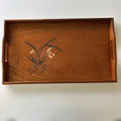 草花彫刻 木製トレイ 給仕盆 専用箱あり　30cm✖︎51.5cm✖︎4cm