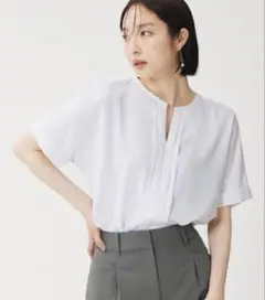 プラステ　ジョーゼットフロントタックブラウス　Lサイズ　白