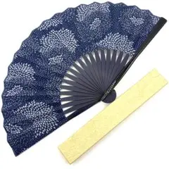【箱付 未使用級】阿波しじら織 扇子 紺塗り 22.5cm
