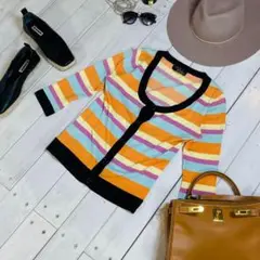 『CECIL McBEE』ボーダー　カーディガン　カラフル　パステルカラー　M