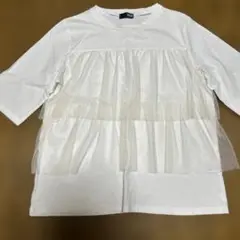新品‼️ホワイト チュールフリル 五分袖Tシャツ　フリーサイズ