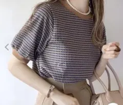 サマーニット　半袖　夏　ハニカム柄　ジャガードニット